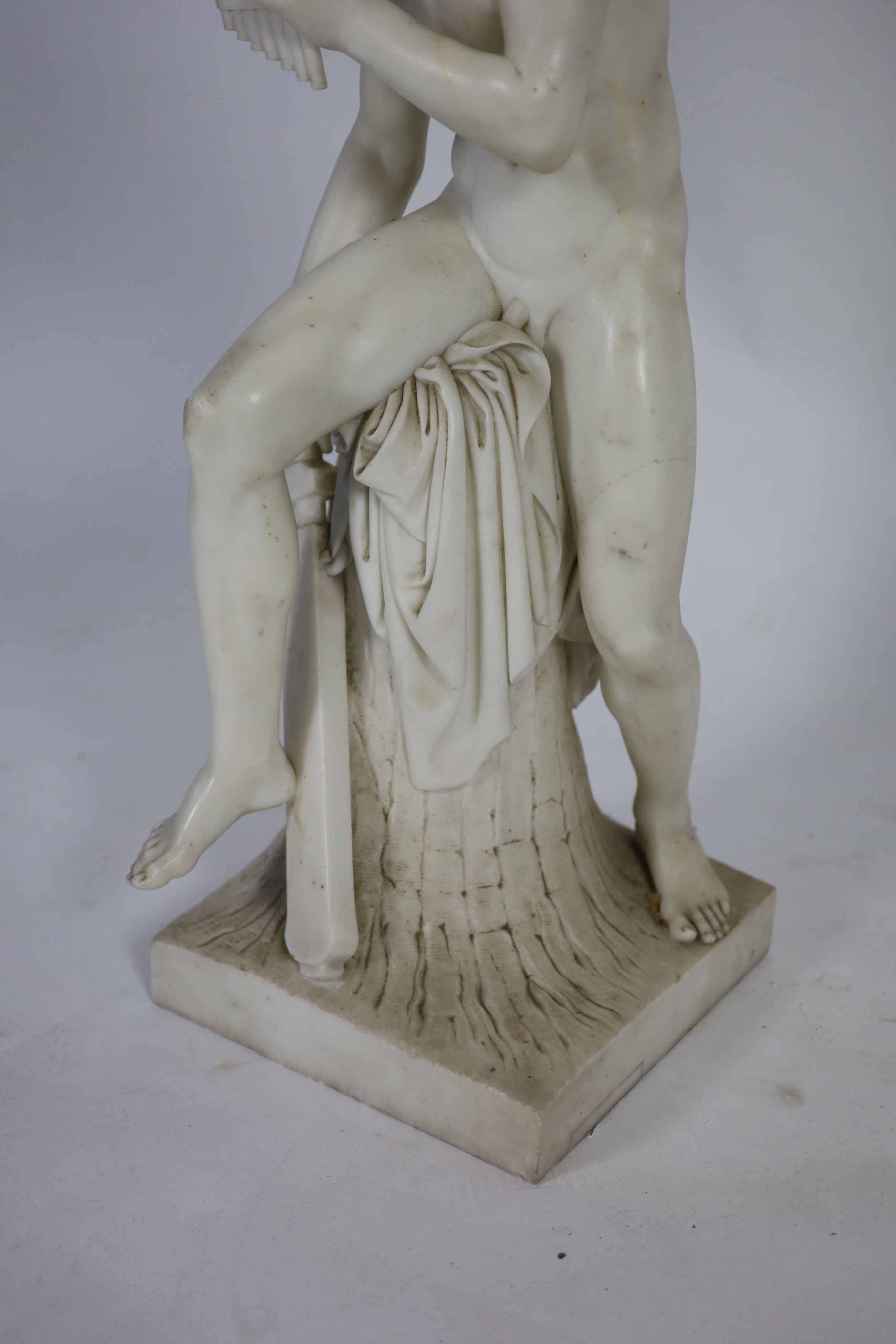 After Bertel Thorvaldsen (Danish 1770-1844). A Grand Tour white marble carving of Mercury about to kill Argus' width 31cm depth 32cm height 87cm